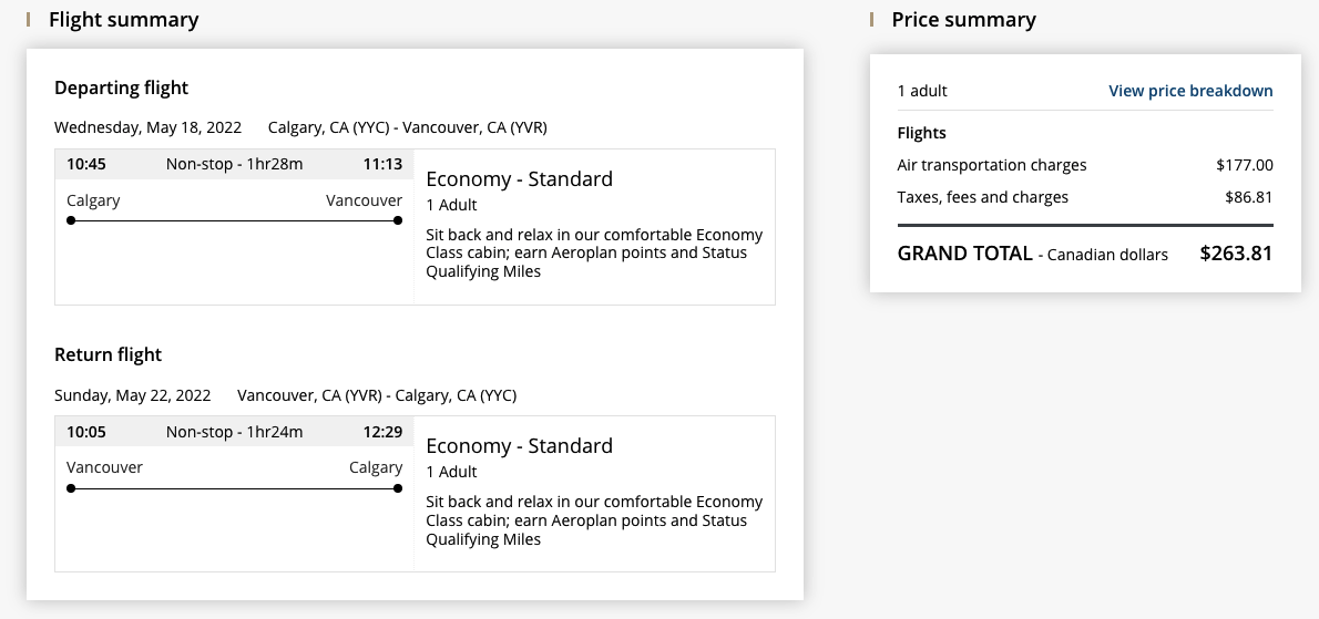 air canada pricing