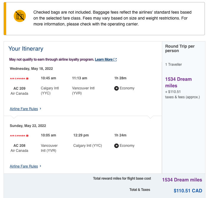 air miles pricing