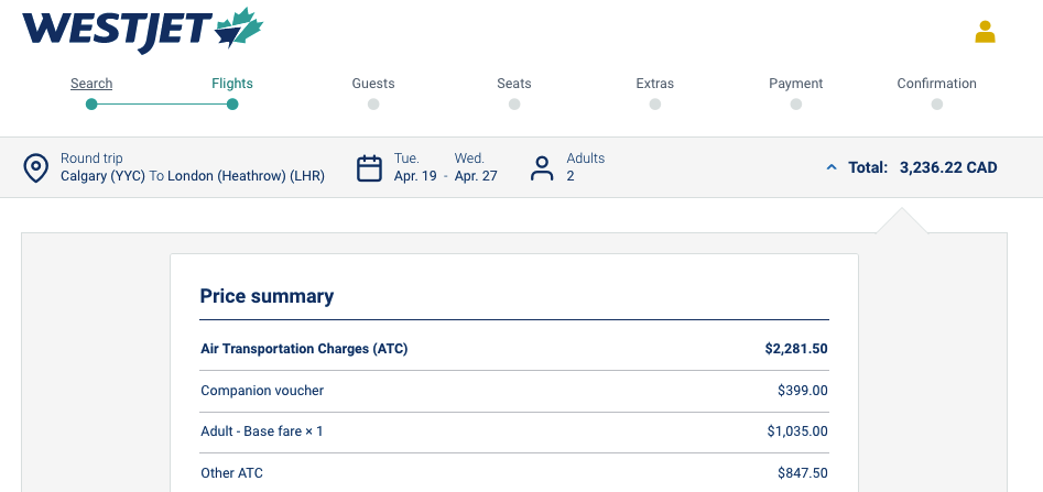 WestJet Voucher Example